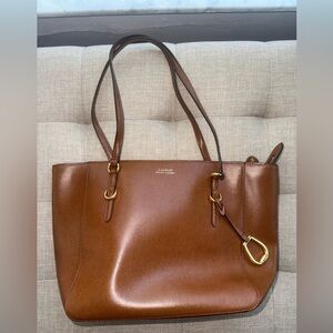 Lauren Ralph Lauren Tan Leather Tote with Gold Accents
